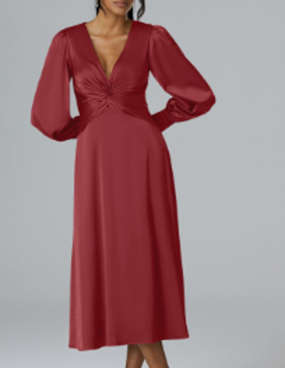 AW BRIDAL SZ 0 XS red burgundy wine long sleeve satin party midi dress NEW B27